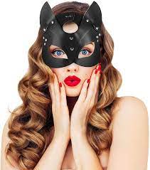 Erotic Leather Catwomen Masks Fetish Face Bondage Adjustable Mask Cosplay Sexy Costumeimg