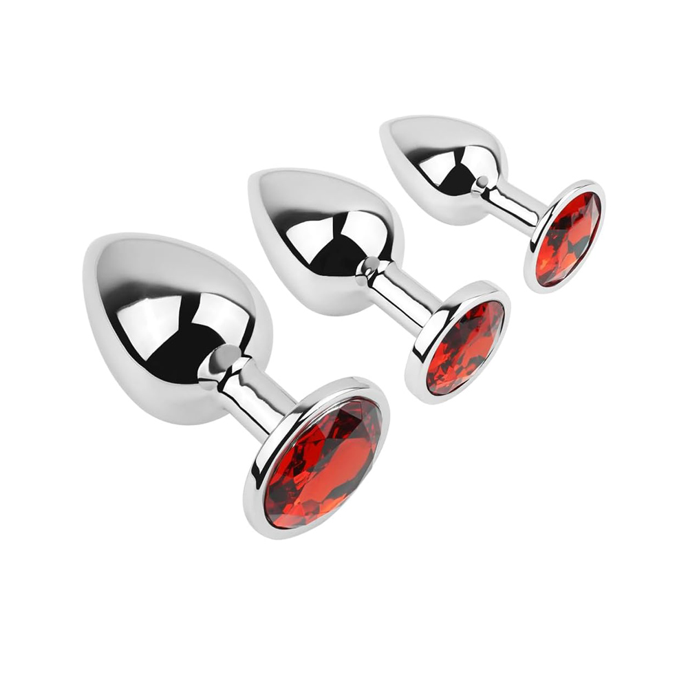 Metal Anal Butt Plugs Stainless Steel With Gem Adult Sex Toy 3Pcs-Setimg