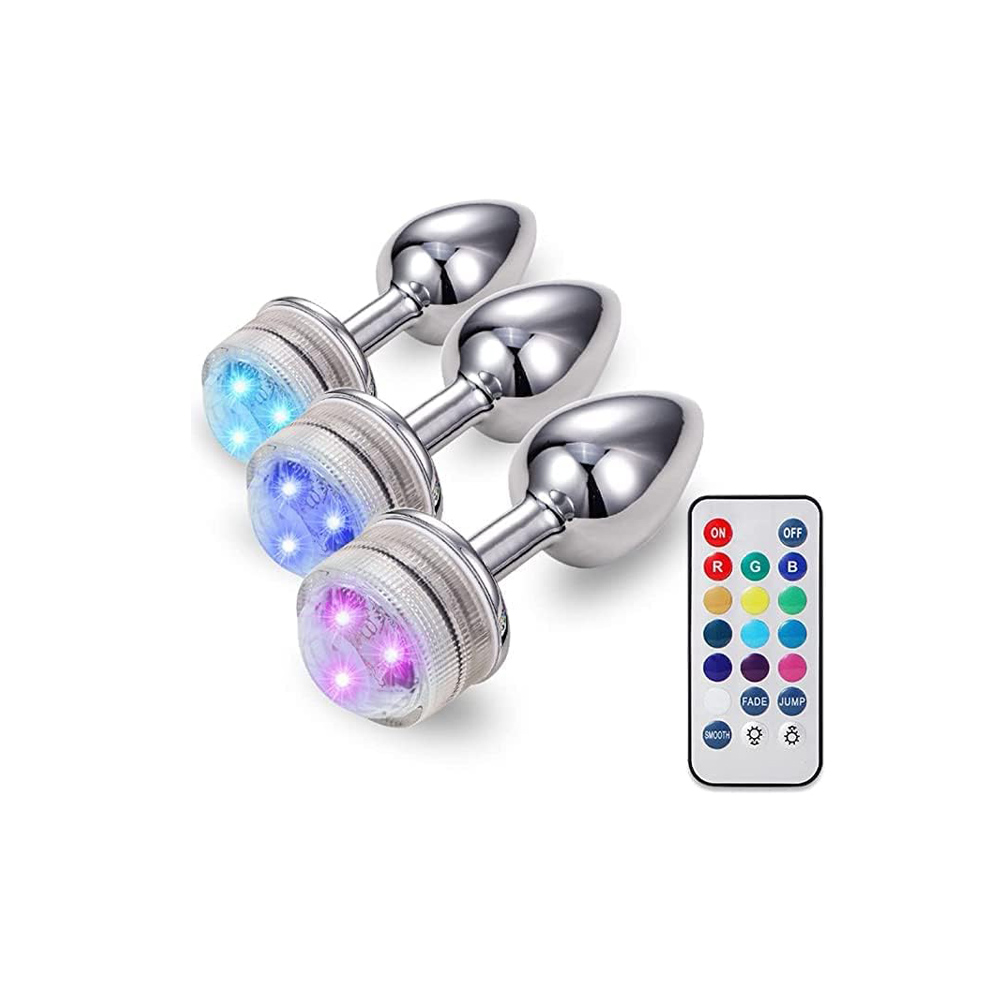 Metal Anal Butt Plugs Stainless Steel With LED Light Adult Sex Toy 3Pcs-Setimg